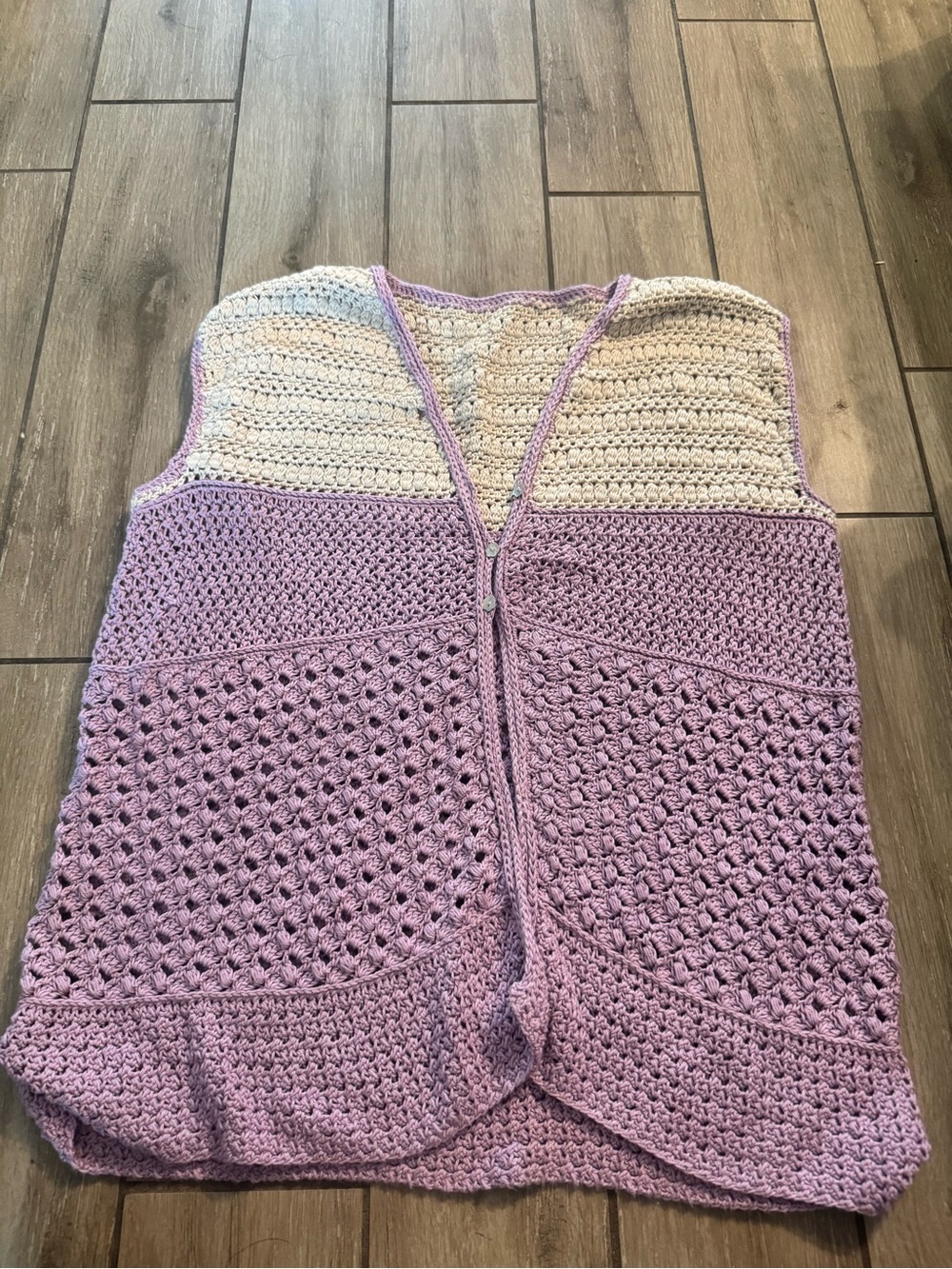 Lavender & Cream Crochet Vest - Women's Lightweight Layer